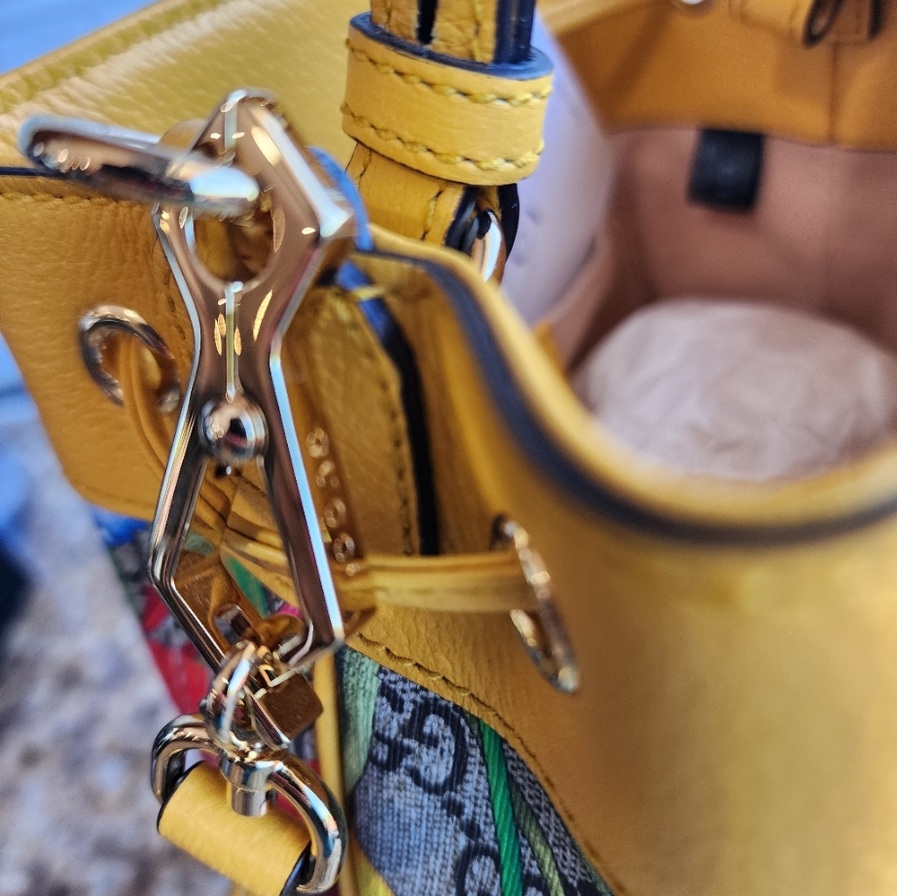 🌼 GUCCI 🌼Ophidia Flora Small GG Canvas Bucket Bag Yellow - Picture 10 of 13